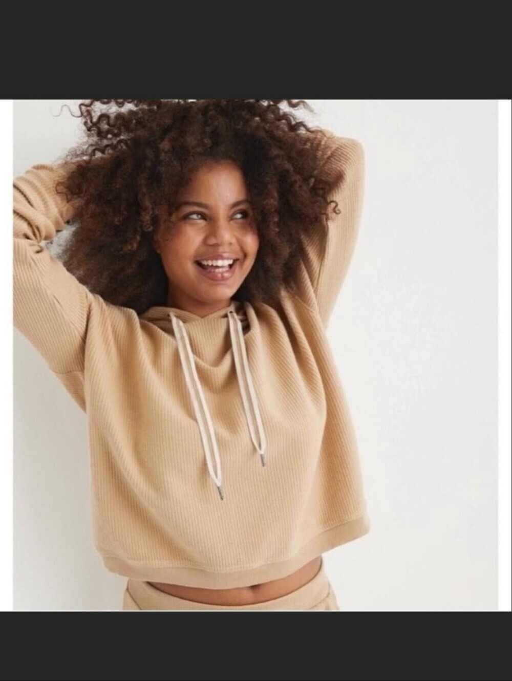 aerie Ribbed Hoodie in Light Beige